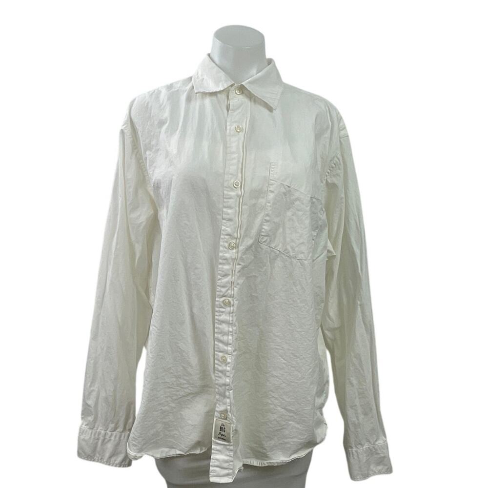Gap Women's White Cotton Pocket Relaxed Long Sleeve Button Down Shirt Size L